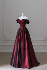 Black And Red Off Shoulder Satin Long Prom Dresses, Off The Shoulder Party Dresses