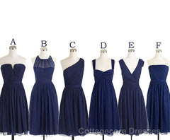 Short Navy Blue Chiffon Mismatch Maid Of Honor Girls Group In Knee Length Simple Cheap Prom Dresses