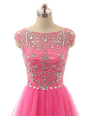 Pink Prom Dresses, Pink Evening Gowns Simple Formal Dresses, Prom Dresses, Teens Fashion Evening Gown Beadings Evening Dress, Pink Party Dress, Prom Gowns