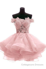 Cute Off Shoulder Pink Elegant 2024 Homecoming Dresses