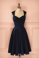 Vintage Simple Short Navy Blue Elegant Handmade Homecoing Homecoming Dresses