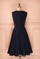 Vintage Simple Short Navy Blue Elegant Handmade Homecoing Homecoming Dresses