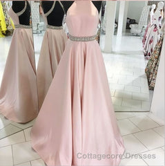 Pink Backless Halter Simple Handmade Plus Size Elegant Prom Dresses