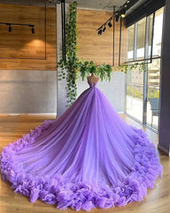 Purple A-line V Neck Tulle Ball Gown Purple Princess Dresses