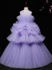 Purple Ball Gown Tulle Sleeveless Long Floor Length Princess Dresses