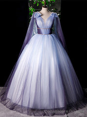 Purple Ball Gown Tulle V-neck Beading Quinceanera Dress