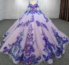 Purple Beaded Sweetheart Evening Party Dresses Sequined Ball Gown