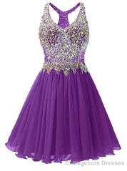 Purple Chiffon V-neck Homecoming Dress