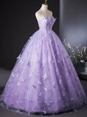 Purple Lovely Long Lace Sweet 16 Dresses, Purple Lace Prom Dresses Party Dresses