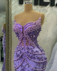 Purple Mermaid Evening Dresses Beaded Formal Prom Gown