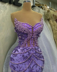 Purple Mermaid Evening Dresses Beaded Formal Prom Gown