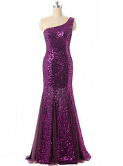 Purple Mermaid One Shoulder Sequins Bridesmaid Dresses