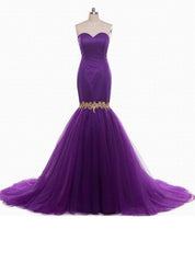 Purple Mermaid Strapless Sweetheart Prom Wedding Dresses Formal Dresses