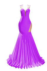 Purple Prom Dresses Sexy Mermaid Women Evening Dresses Sleeveless Open Back