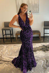 purple sequins prom dress