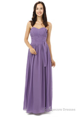 Purple Sleeveless Chiffon Long With Lace Up Bridesmaid Dresses