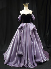 Purple Strapless Black Velvet Long Sleeve Prom Dresses