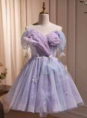 Purple Tulle Off the Shoulder Homecoming Dresses