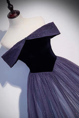 Purple Tulle Off the Shoulder Prom Dress, A-Line Evening Party Dress