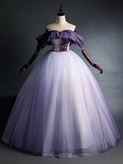 Purple Tulle Pleats Off the Shoulder Beading Quinceanera Dresses