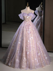 Purple Tulle Sequins Off the Shoulder Princess Quinceanera Dresses