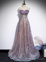 Purple Tulle Sequins Sweetheart Pleats Prom Dress