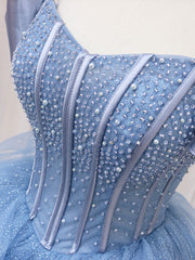 Quinceanera Dresses A-Line Blue Tulle Long Prom Dresses Blue Sweet Dresses