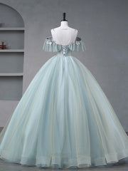 Quinceanera Dresses A-Line Blue Tulle sequin Lace Long Prom Dresses Blue Lace Sweet Dresses