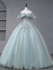 Quinceanera Dresses A-Line Blue Tulle sequin Lace Long Prom Dresses Blue Lace Sweet Dresses