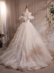 Quinceanera Dresses A-Line Off Shoulder White Long Prom Dresses White Long Tulle Sweet Dresses