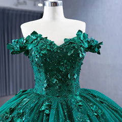 Quinceanera Dresses Appliques Dark Green Evening Dresses Sweetheart Sleeveless Ball Gown