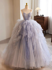 Quinceanera Dresses Blue Tulle Long Prom Gown Blue Tulle Long Sweet Dresses