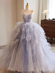 Quinceanera Dresses Blue Tulle Long Prom Gown Blue Tulle Long Sweet Dresses