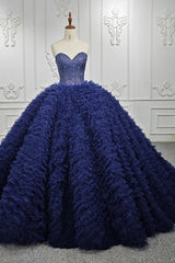 Quinceanera Dresses Classic Dark Navy Strapless Quinceanera Dresses Sleeveless Sweetheart Beading Ball Gown