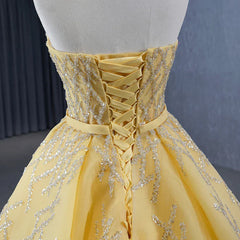 Quinceanera Dresses Elegant Yellow Strapless Sequins Ball Gown Lace Up Pleated Evening Dresses