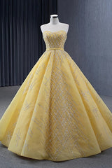 Quinceanera Dresses Elegant Yellow Strapless Sequins Ball Gown Lace Up Pleated Evening Dresses