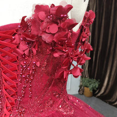 Quinceanera Dresses Exquisite Red Pearls Sleeveless Quinceanera Dresses 3D Appliques Party Dresses