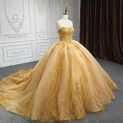 Quinceanera Dresses Gold Beading Formal Long Evening Dresses Spaghetti Straps Ball Gown