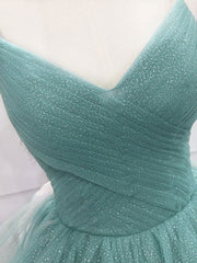 Quinceanera Dresses Green V Neck Tulle Long Prom Dresses Green Sweet Dresses