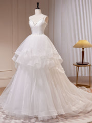 Quinceanera Dress White A-Line Tulle Long Prom Dress White Tulle Sweet Dresses