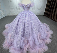 Quincea?era lace  Off-the-Shoulder Ball Gown Purple Sequined Dresses