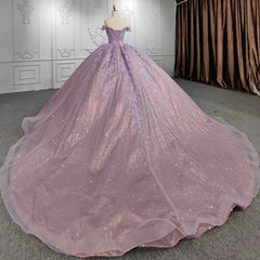 Quinceanera Purple  Off-the-Shoulder Ball Gown Flower Dresses