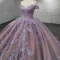 Quinceanera Purple  Off-the-Shoulder Ball Gown Flower Dresses