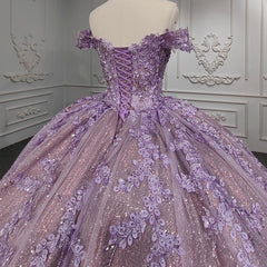 Quinceanera Purple  Off-the-Shoulder Ball Gown Flower Dresses