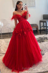 Red A-Line Corset Long Prom Dress with 3D Flowers