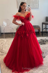 Red A-Line Corset Long Prom Dress with 3D Flowers