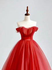 Red A-Line Long Prom Dress, Red Tulle Formal Graduation Dresses