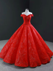 Red Ball Gown Sequins Off the Shoulder Beading Luxury Prom Dress