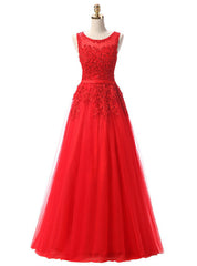 Red Lace Beading Scoop Sleeveless Bridesmaid Dresses