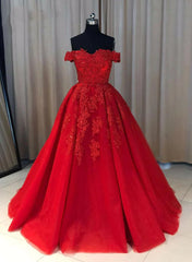 Red Off Shoulder Gorgeous Prom Dress, Lovely Formal Gowns , Party Dresses